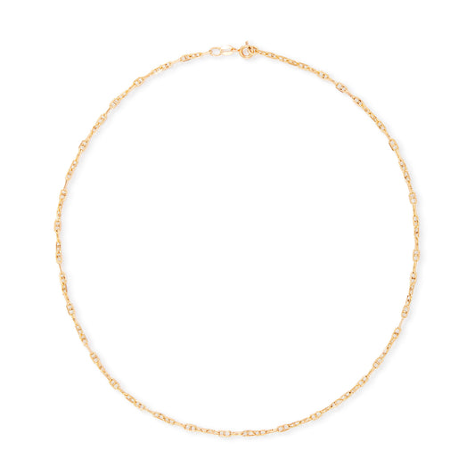 Classic 9ct gold mariner link chain with a bolt ring clasp.