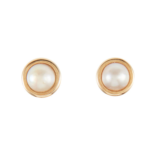 Pretty 9ct gold stud earrings, each with a lustrous mabe pearl in a tube setting.
