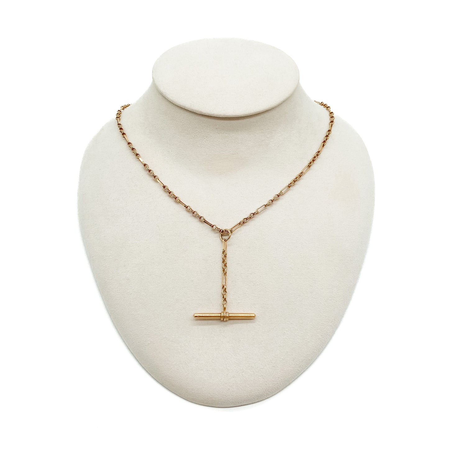 Stylish 9ct gold fancy link contemporary fob chain with T-bar and two dog clips. Unoaerre - Italy