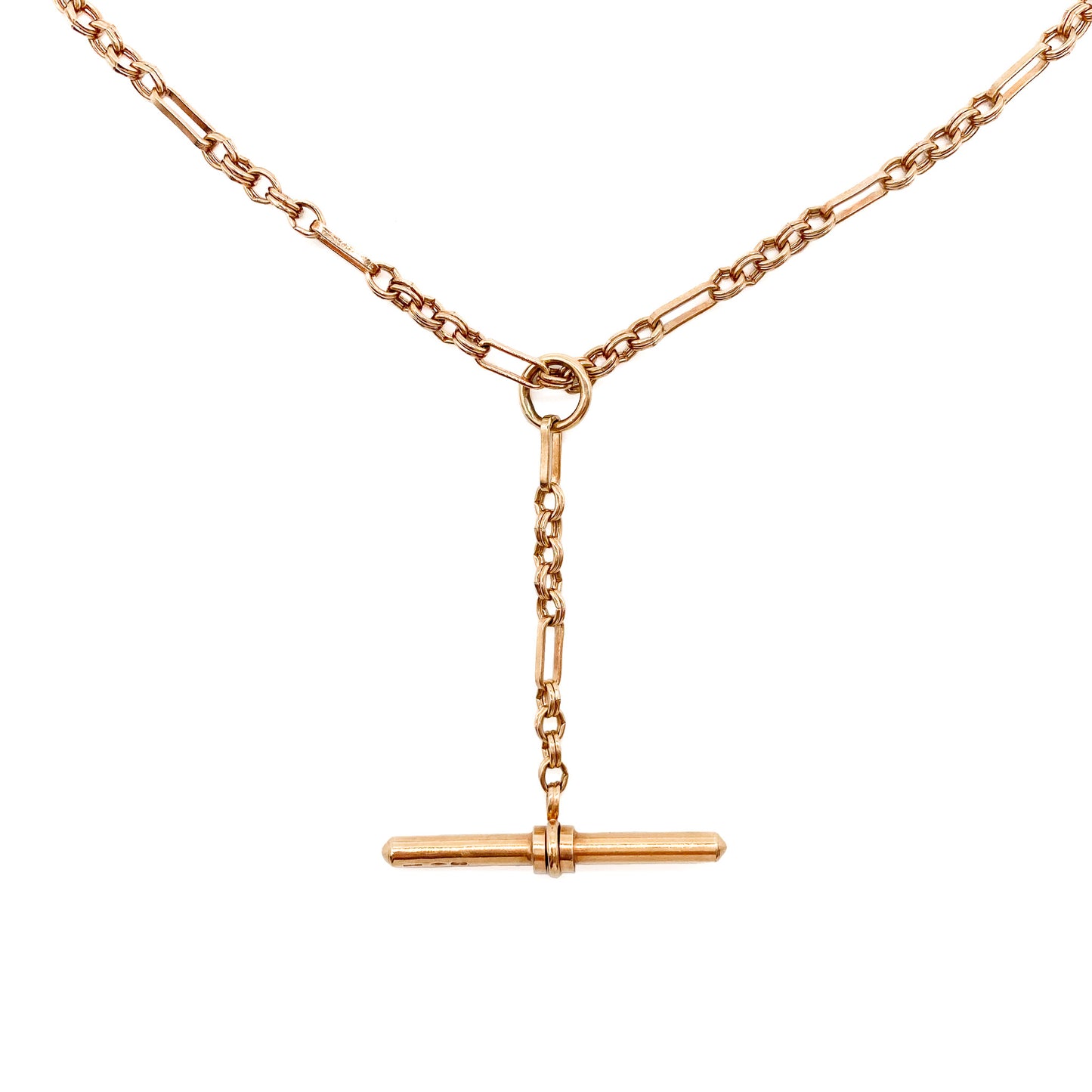 Stylish 9ct gold fancy link contemporary fob chain with T-bar and two dog clips. Unoaerre - Italy