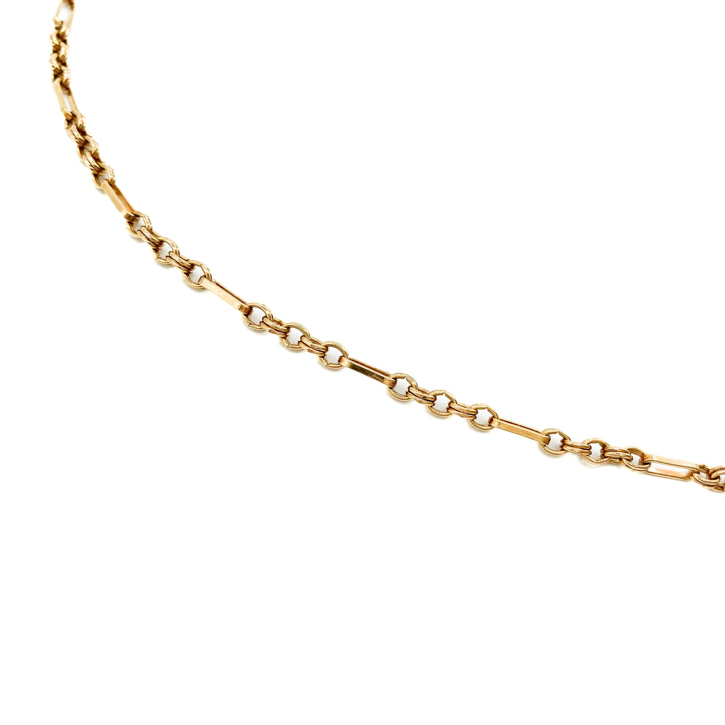 Stylish 9ct gold fancy link contemporary fob chain with T-bar and two dog clips. Unoaerre - Italy