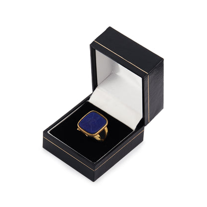 Stylish lapis glass intaglio set in a vintage 9ct gold vermeil (gold plated on silver) ring made by Italian designer Marcello Fontana.
