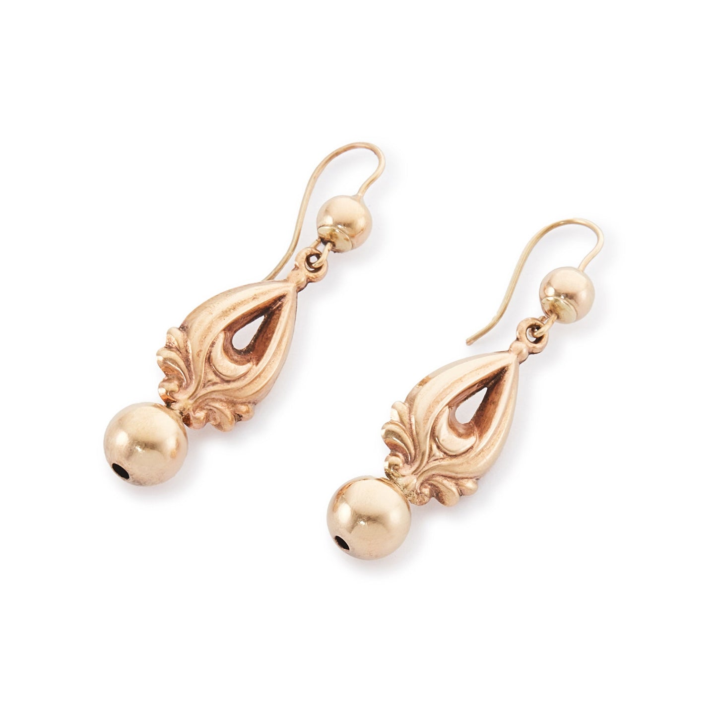 Ornate repoussé 9ct gold Victorian drop earrings. The earrings are hollow and therefore not heavy on the ear.