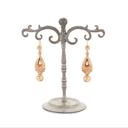 Ornate repoussé 9ct gold Victorian drop earrings. The earrings are hollow and therefore not heavy on the ear.
