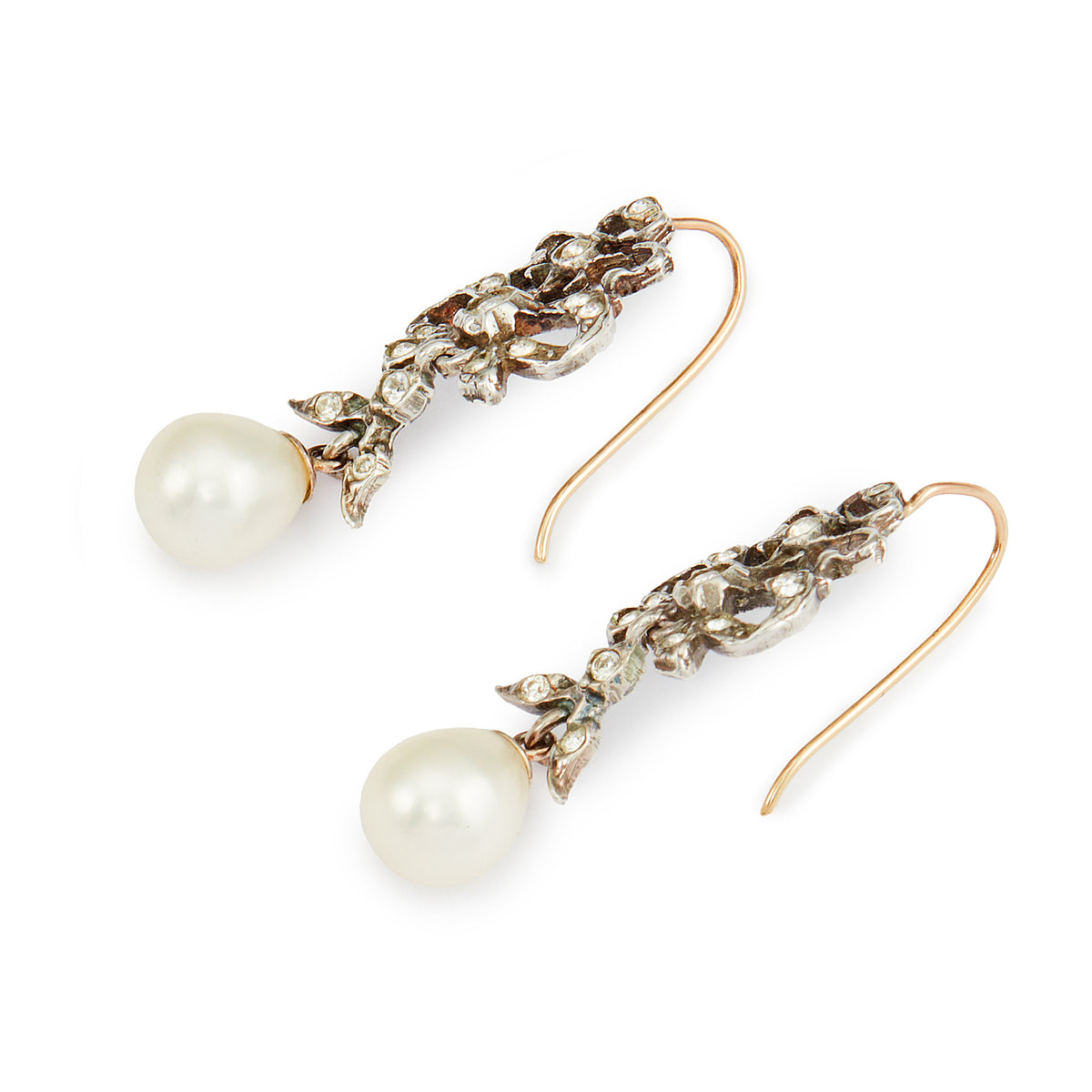 Lovely vintage sterling silver paste dangling earrings with pearl drops and 9ct gold hooks. Lovely for a bride.