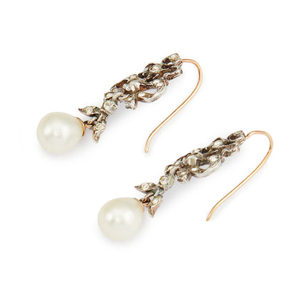 Lovely vintage sterling silver paste dangling earrings with pearl drops and 9ct gold hooks. Lovely for a bride.