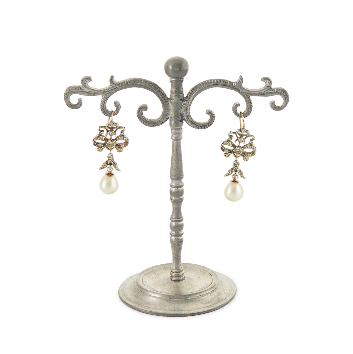 Lovely vintage sterling silver paste dangling earrings with pearl drops and 9ct gold hooks. Lovely for a bride.