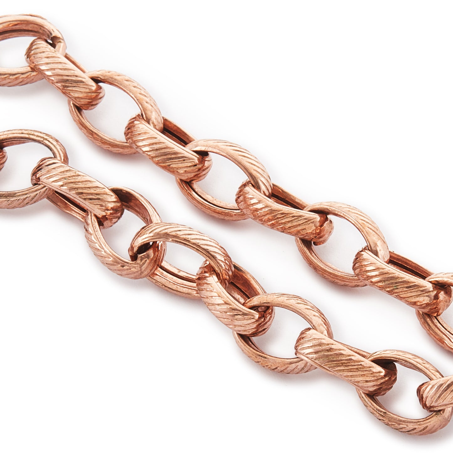 Vintage 9ct rose gold on sterling silver bracelet with a chunky bolt ring and tassel. Italy

Maker: IL FARO