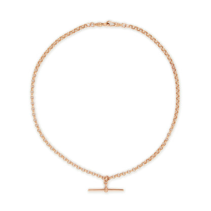 Stylish vintage 9ct gold rose gold double belcher link fob chain with two dog clips and a T-bar.