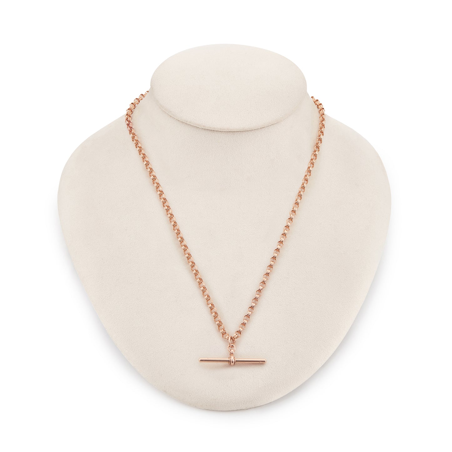 Stylish vintage 9ct gold rose gold double belcher link fob chain with two dog clips and a T-bar.