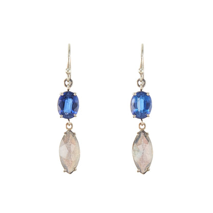 Lovely 9ct white gold earrings, each set with a beautifully faceted kyanite and labradorite gemstone.