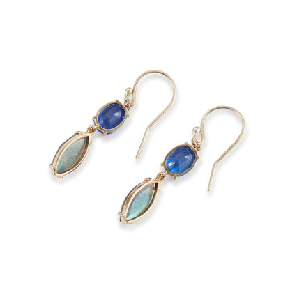 Lovely 9ct white gold earrings, each set with a beautifully faceted kyanite and labradorite gemstone.