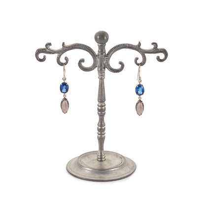 Lovely 9ct white gold earrings, each set with a beautifully faceted kyanite and labradorite gemstone.