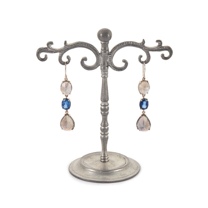 Lovely 9ct white gold earrings, each set with a beautifully faceted kyanite and two labradorite gemstones.