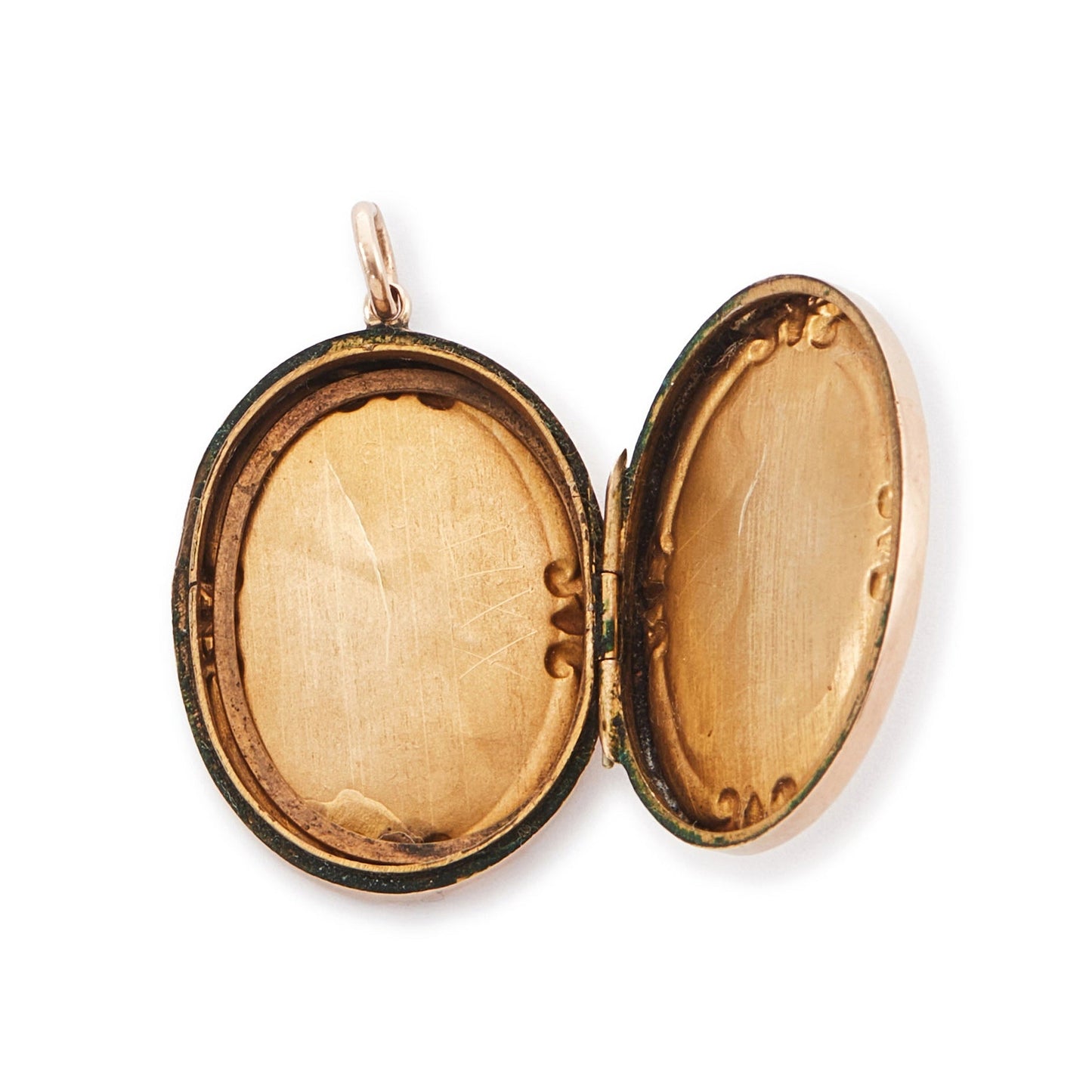 Beautiful 9ct rose gold oval shaped back and front locket with ornate engraving. The locket opens to take two photographs. 
Stamped: A&C 9ct BK & FT