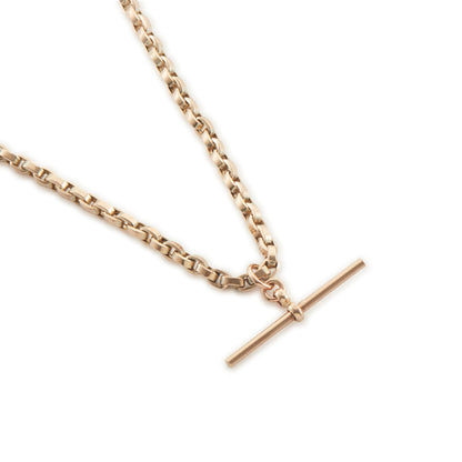 Classic 9ct rose gold box link fob chain with a T-bar and a dog clip.