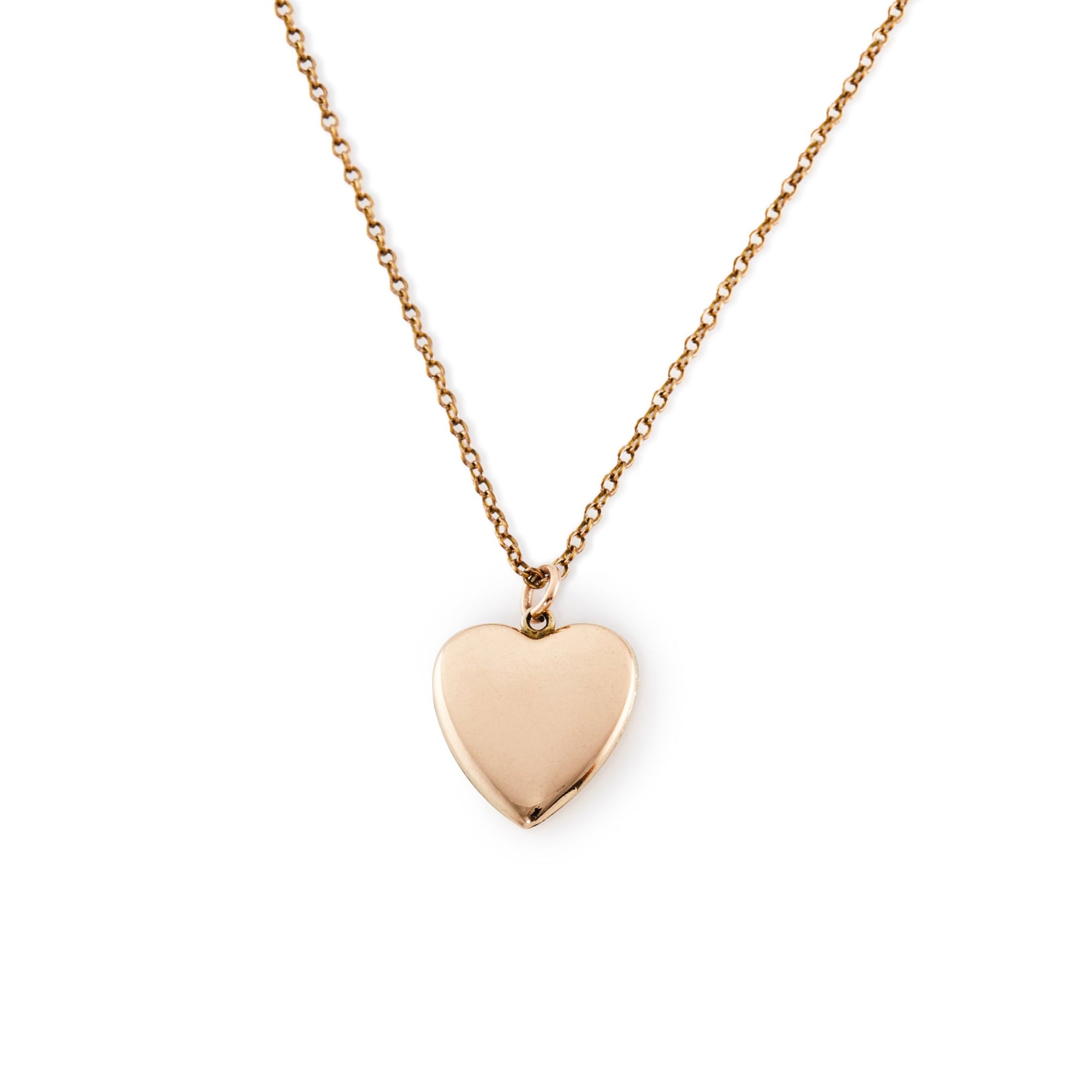 Pretty 9ct rose gold on silver heart shaped pendant on a belcher link chain with a shepherds hook clasp.