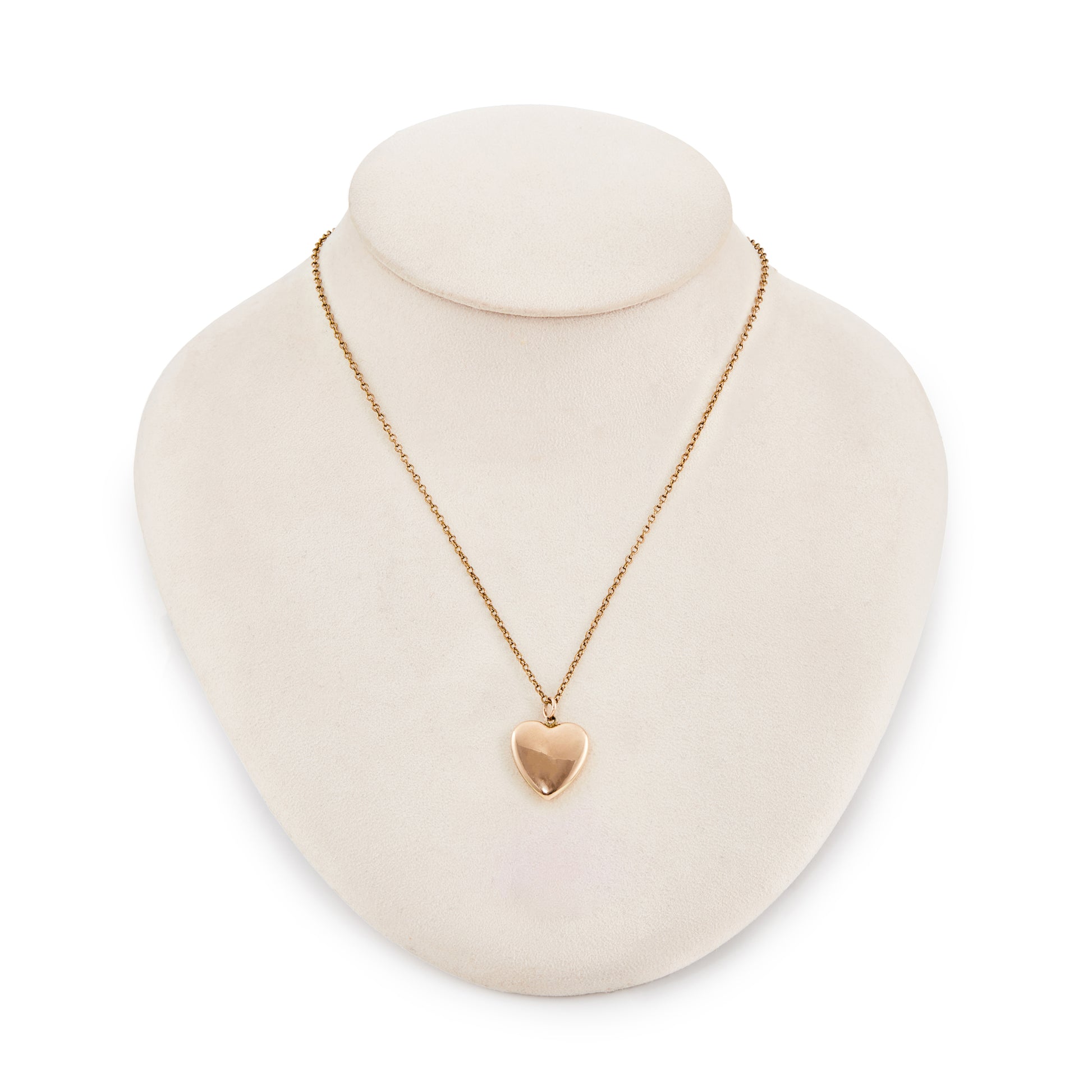 Pretty 9ct rose gold on silver heart shaped pendant on a belcher link chain with a shepherds hook clasp.