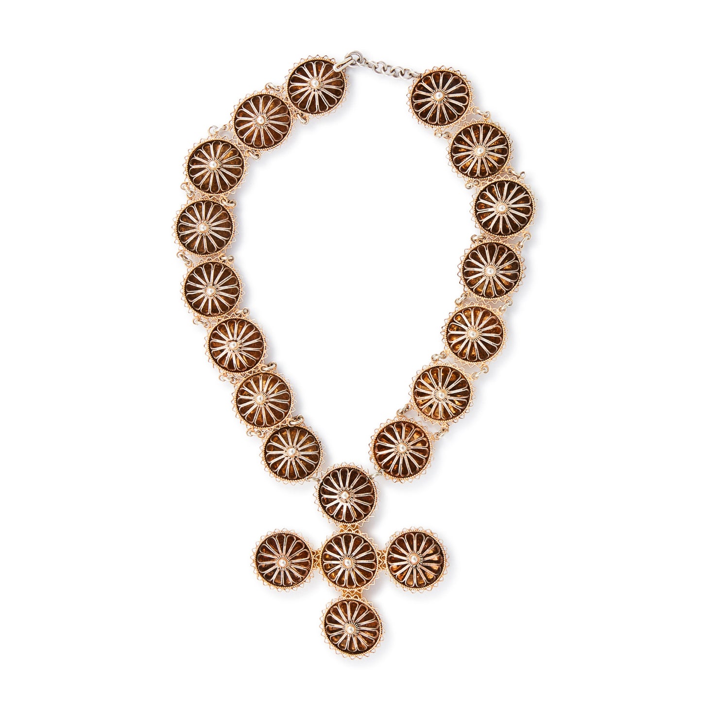 Magnificent antique David Anderson silver-gilt filigree necklace with a cross pendant.