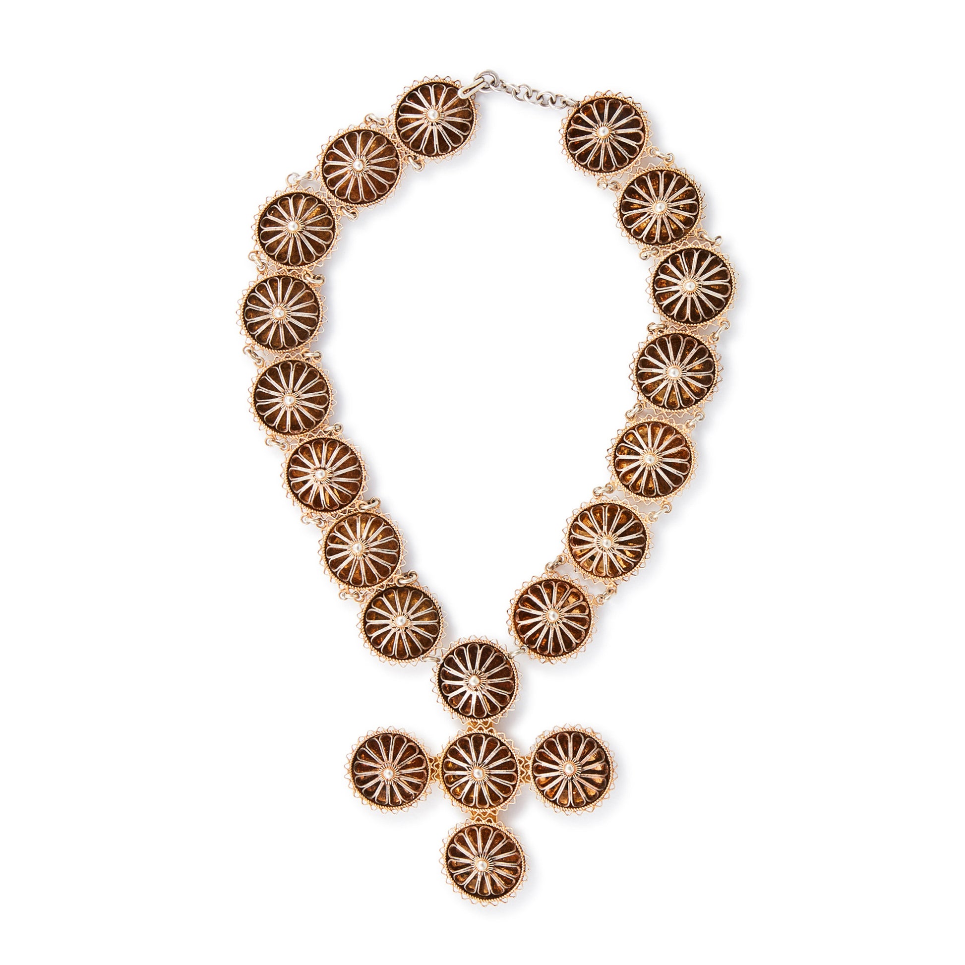 Magnificent antique David Anderson silver-gilt filigree necklace with a cross pendant.