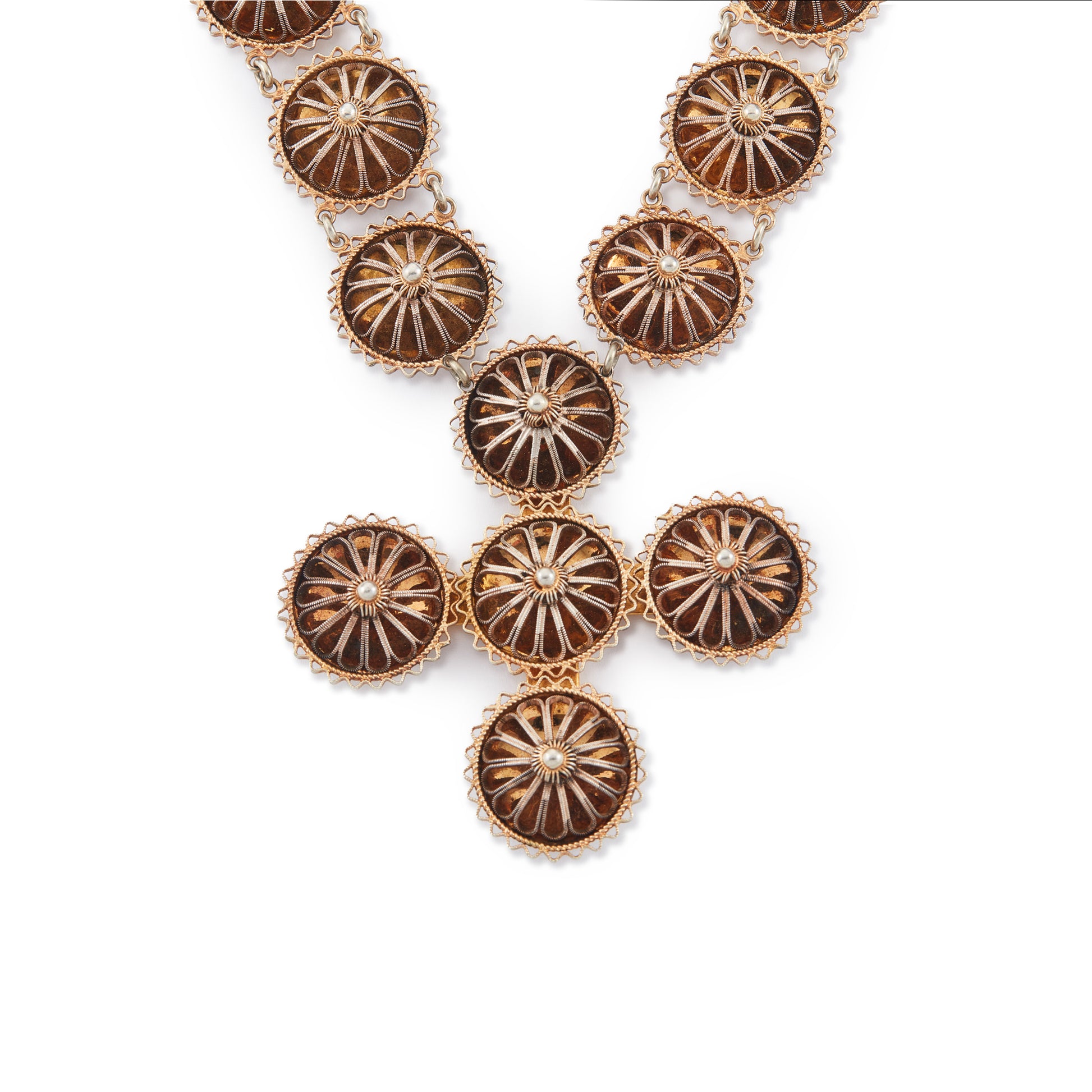 Magnificent antique David Anderson silver-gilt filigree necklace with a cross pendant.