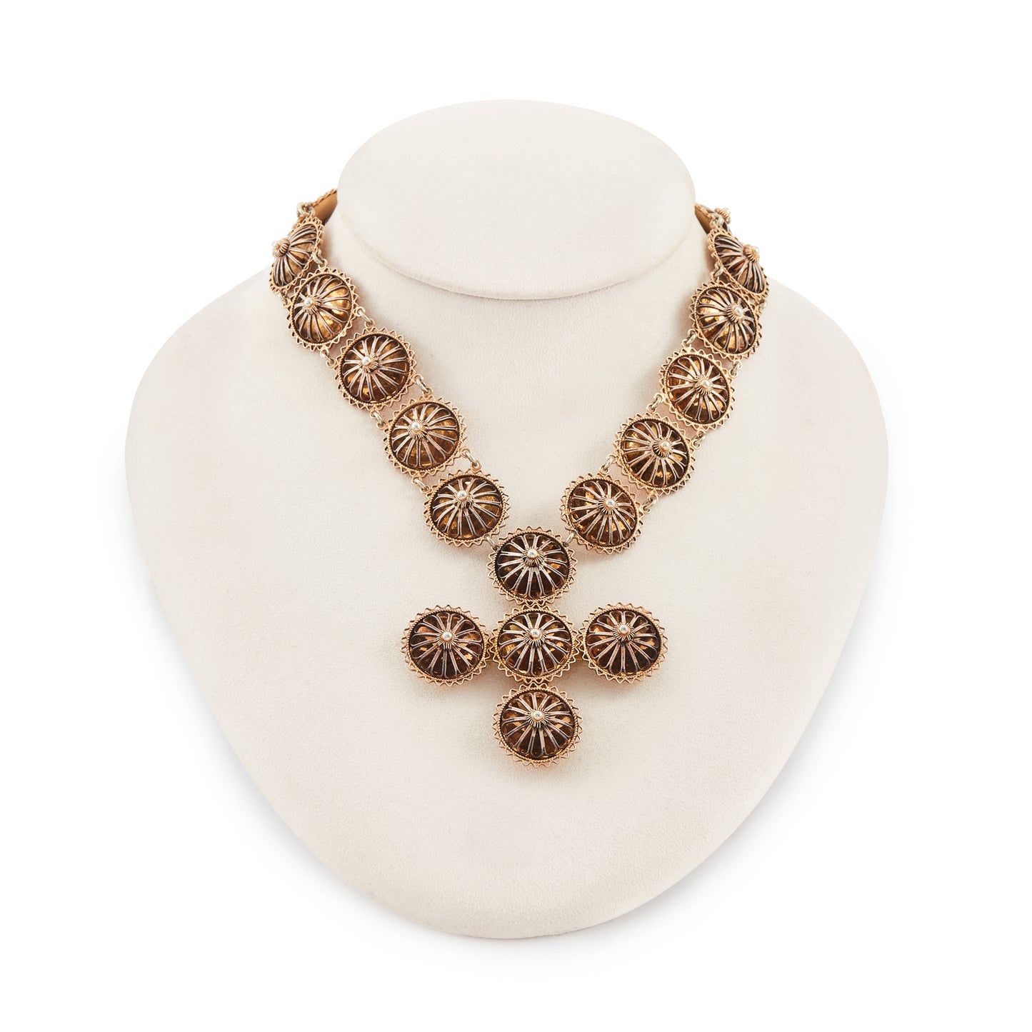 Magnificent antique David Anderson silver-gilt filigree necklace with a cross pendant.