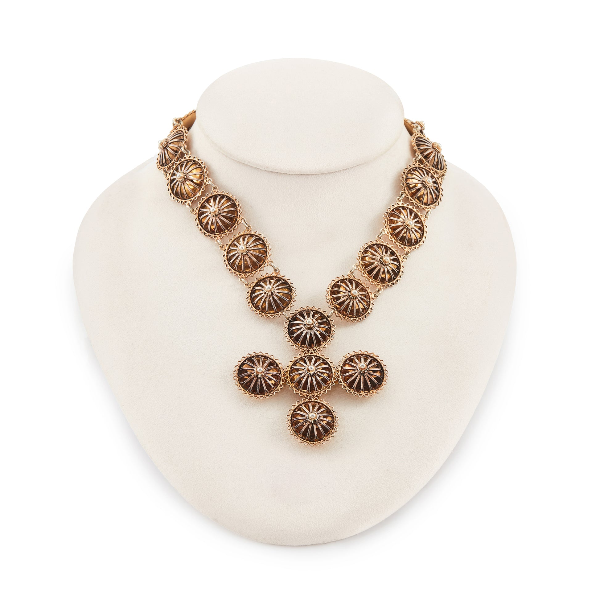 Magnificent antique David Anderson silver-gilt filigree necklace with a cross pendant.