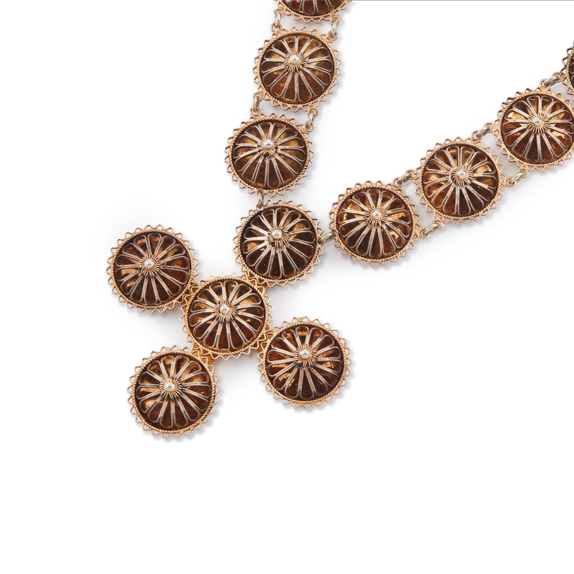 Magnificent antique David Anderson silver-gilt filigree necklace with a cross pendant.