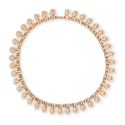 Gorgeous antique repoussé necklace with a generous rose gold layer on a silver backing.