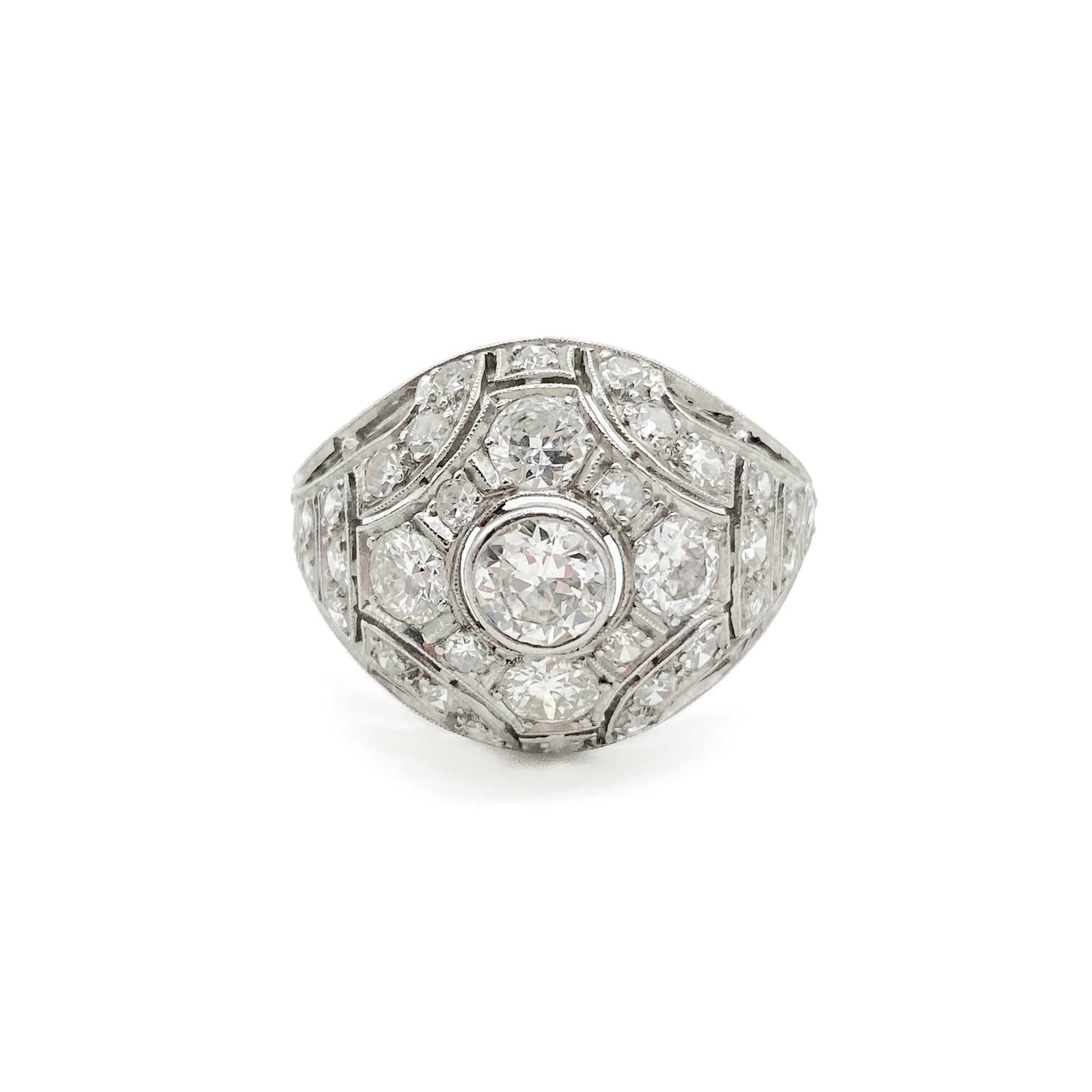 Gorgeous Art Deco 18ct white gold pavé set diamond ring with 0.50ct old-European-cut centre stone.&nbsp;