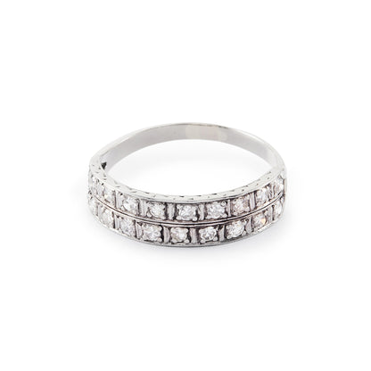Stylish Art Deco platinum double band half-eternity ring set with twenty 0.05ct diamonds. Circa 1920’s
