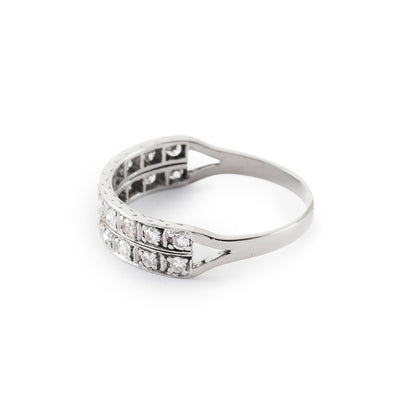 Stylish Art Deco platinum double band half-eternity ring set with twenty 0.05ct diamonds. Circa 1920’s