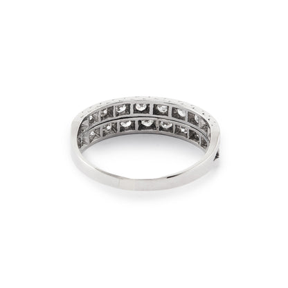 Stylish Art Deco platinum double band half-eternity ring set with twenty 0.05ct diamonds. Circa 1920’s