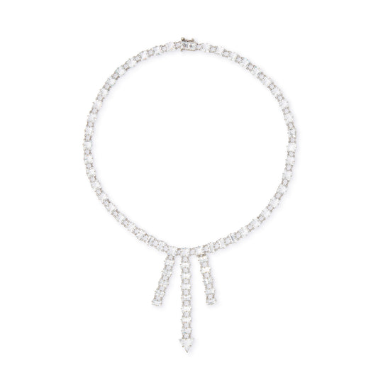 Exquisite Art Deco silver plated necklace set with Austrian crystals. The necklace has a safety clasp. Ideal accessory for a bride or special occasion.