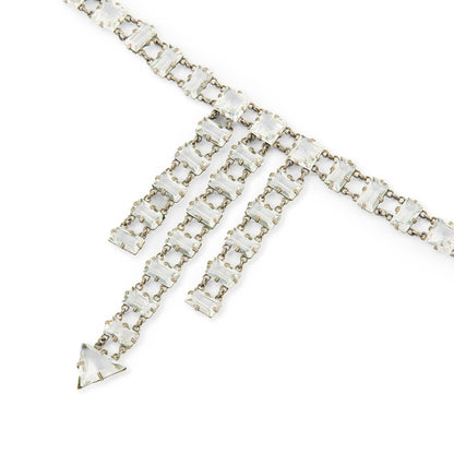 Exquisite Art Deco silver plated necklace set with Austrian crystals. The necklace has a safety clasp. Ideal accessory for a bride or special occasion.