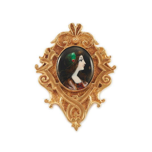 Art Nouveau Enamelled Ormulu Brooch