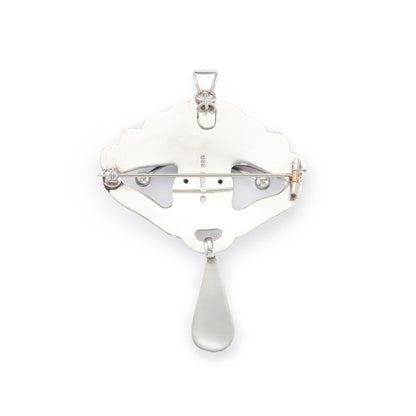 Gorgeous large Art Nouveau repoussé silver and citrine Scandinavian pendant which can also be worn as a brooch. Pin and pendant attachments have been replaced.