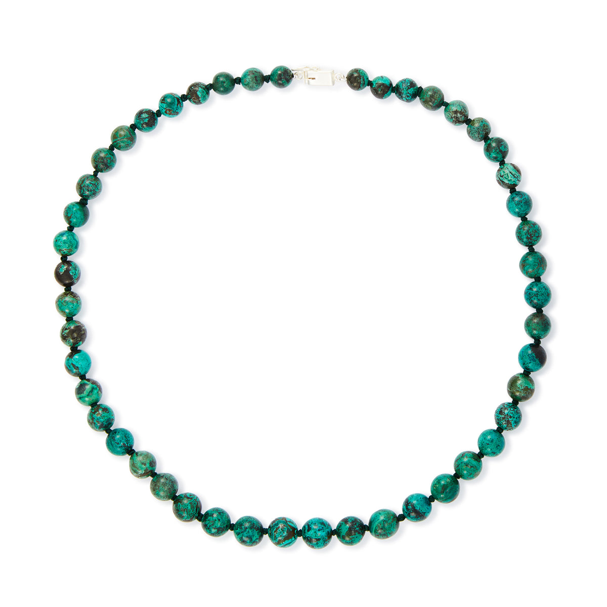 Vibrant, graduated round azurite bead necklace with a silver box clasp. Recently restrung.