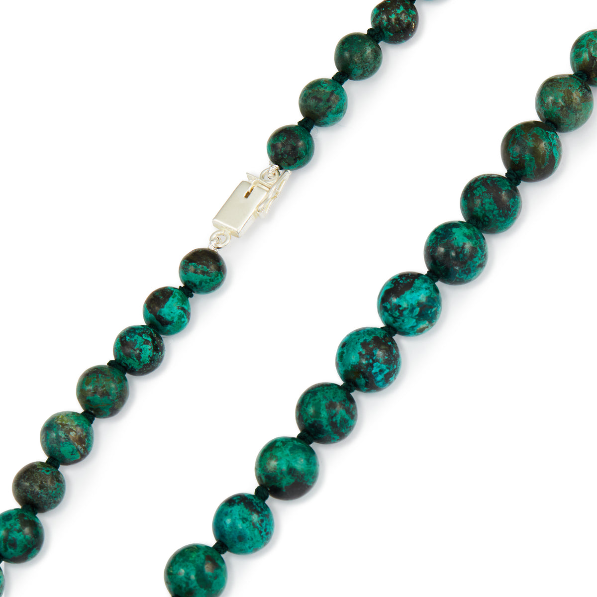 Vibrant, graduated round azurite bead necklace with a silver box clasp. Recently restrung.