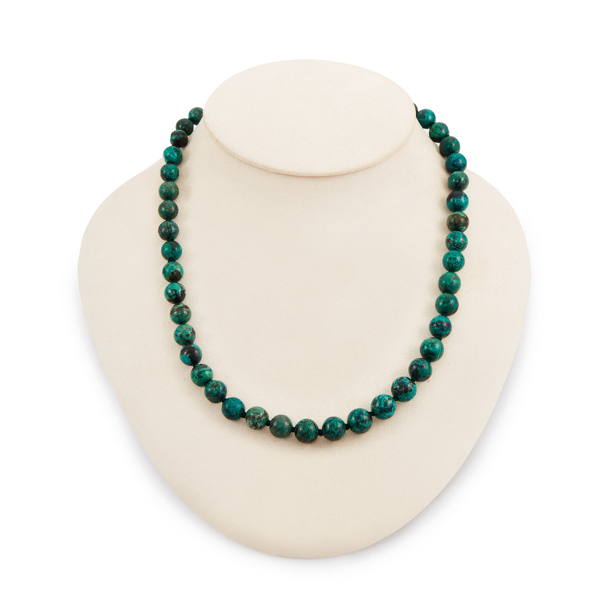 Vibrant, graduated round azurite bead necklace with a silver box clasp. Recently restrung.
