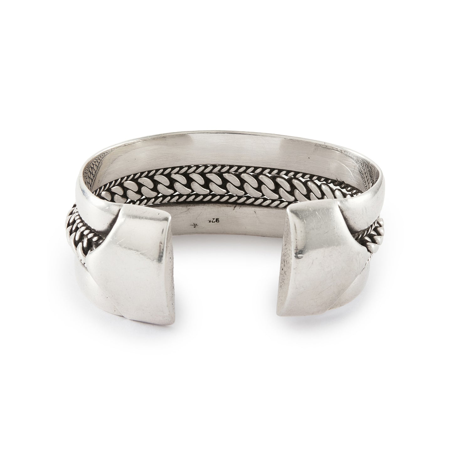 Magnificent and heavy sterling silver bangle with a rope design. Ideal for either men or women. The bangle is open so the size is slightly adjustable. Circa 1950s