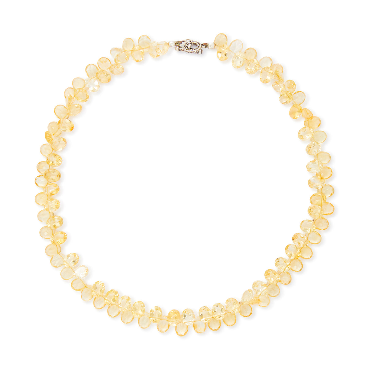 Stunning citrine necklace consisting of two rows of faceted citrine stones with a silver toggle clasp.