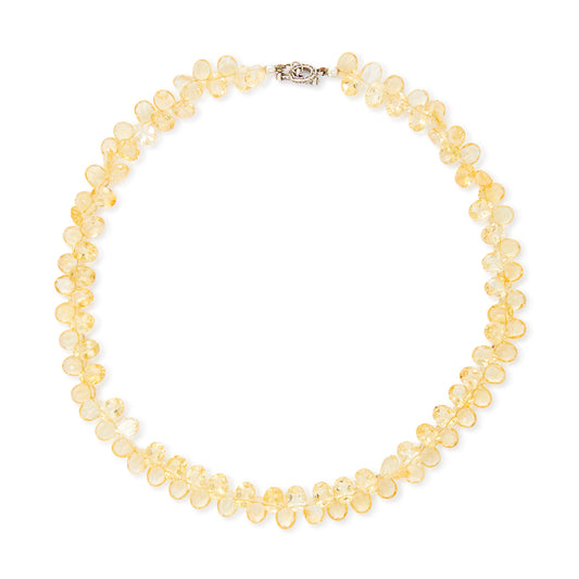 Stunning citrine necklace consisting of two rows of faceted citrine stones with a silver toggle clasp.