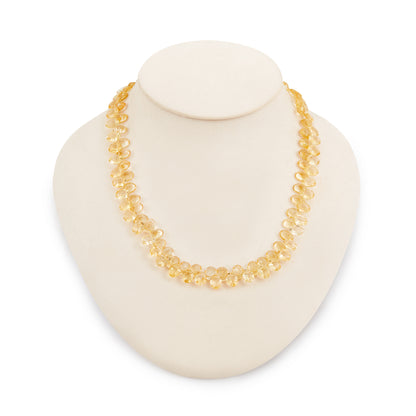 Stunning citrine necklace consisting of two rows of faceted citrine stones with a silver toggle clasp.