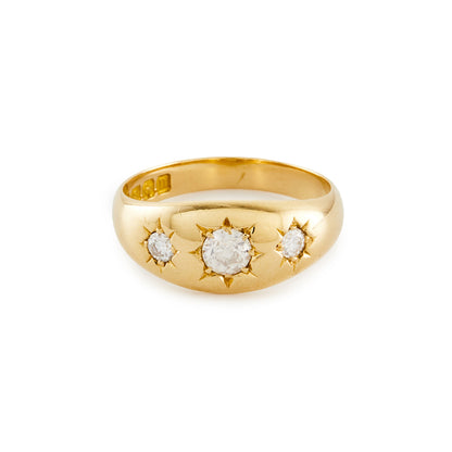 Classic Edwardian 18ct gold gypsy ring, set with three diamonds. London 1908