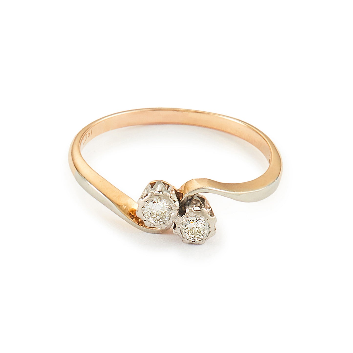 Classic Edwardian 18ct gold Toi et Moi ring with two old-cut 0.10ct diamonds in a platinum setting.