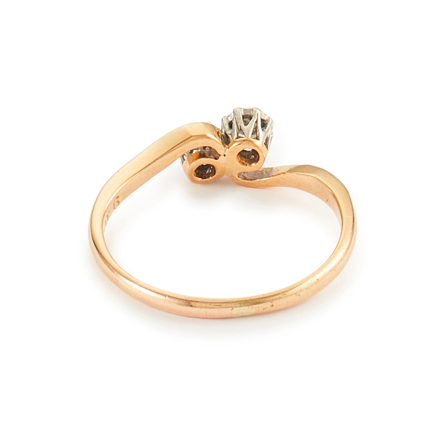 Classic Edwardian 18ct gold Toi et Moi ring with two old-cut 0.10ct diamonds in a platinum setting.