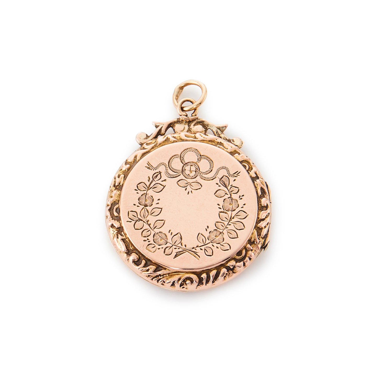 Pretty Edwardian 9ct gold back and front locket engraved with a swallow and flower design.