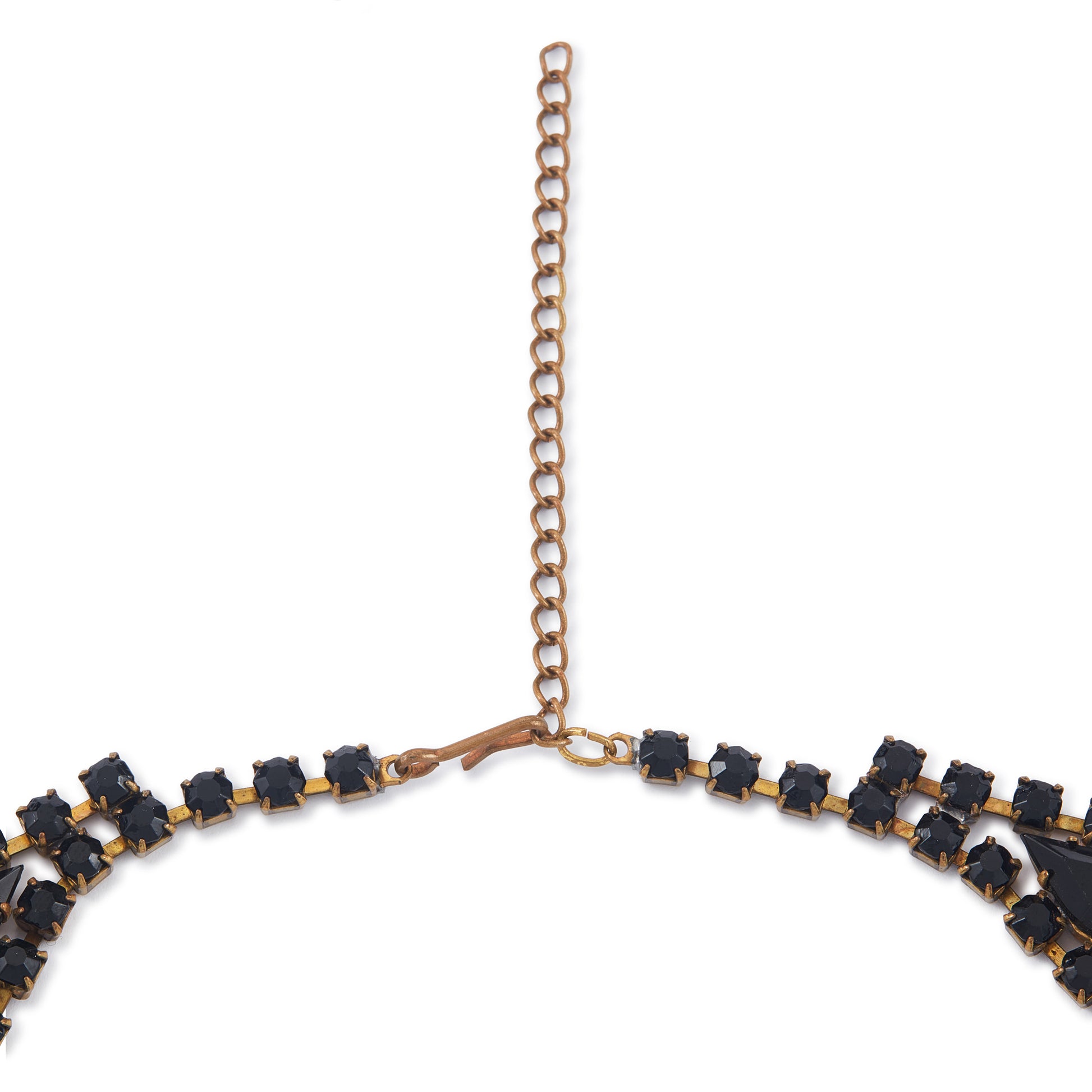 Glamorous Edwardian Czechoslovakian black faceted glass festoon necklace on a base metal backing. Adjustable length. A real statement piece for a special occasion!