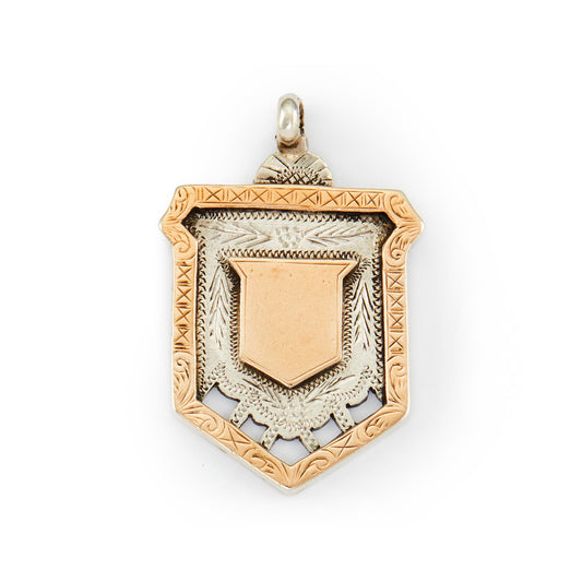 Solid Edwardian rose gold on silver beautifully engraved medallion inscribed with the date 27.4.10 at the back.